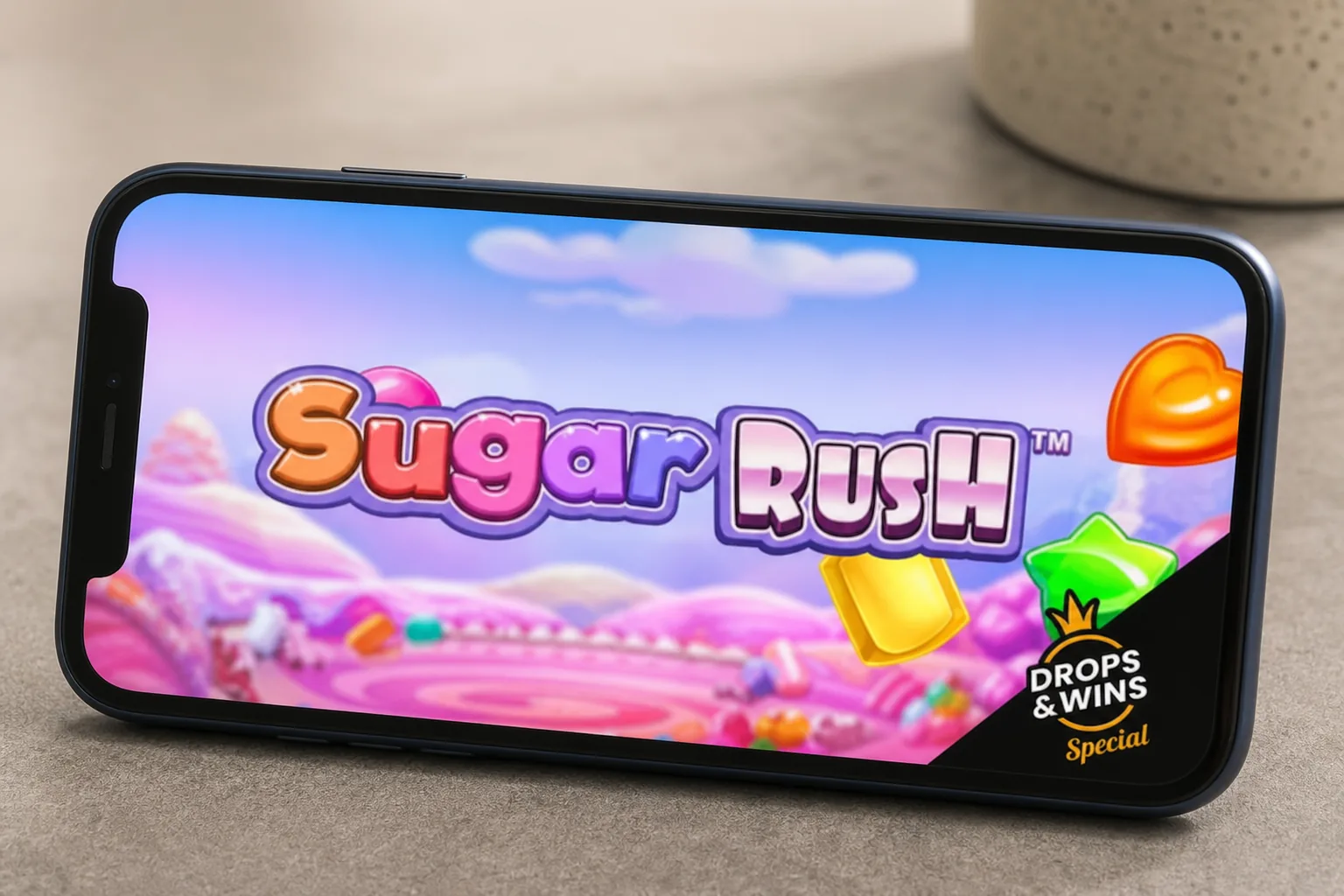 Sugar Rush screenshot showing a cluster win and cascading tumble